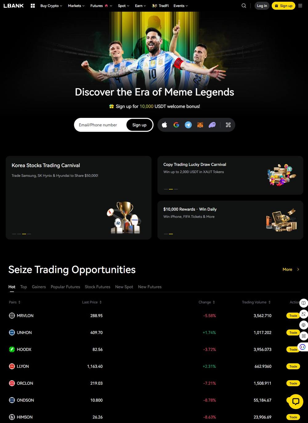 LBank homepage preview